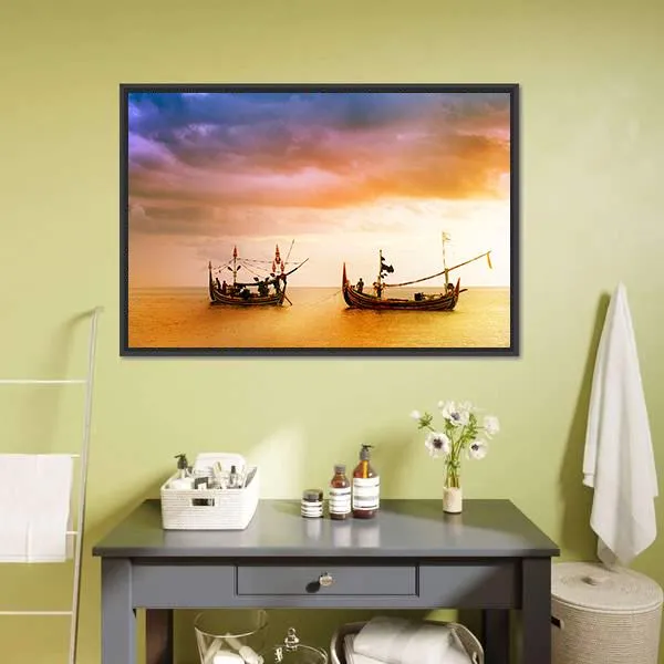 Fishing Boats On Beach Canvas Wall Art