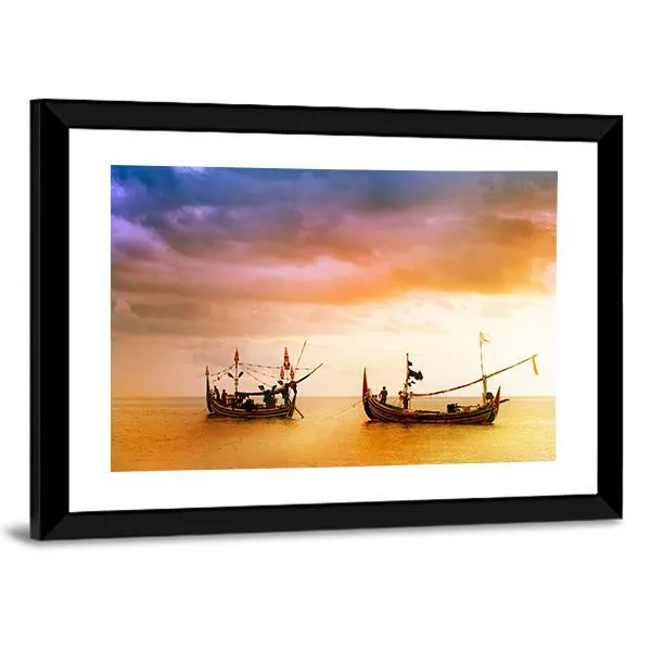 Fishing Boats On Beach Canvas Wall Art