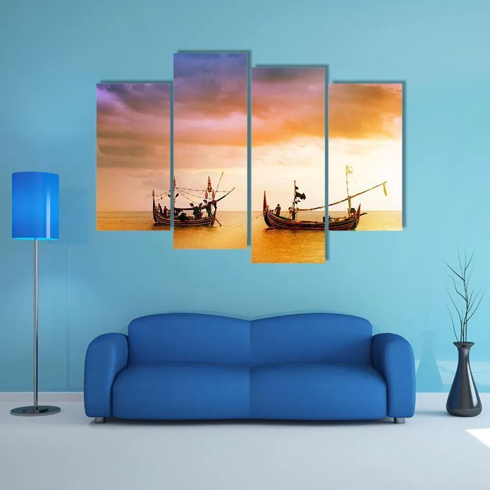 Fishing Boats On Beach Canvas Wall Art