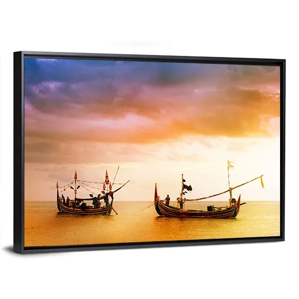 Fishing Boats On Beach Canvas Wall Art