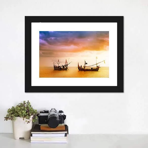 Fishing Boats On Beach Canvas Wall Art