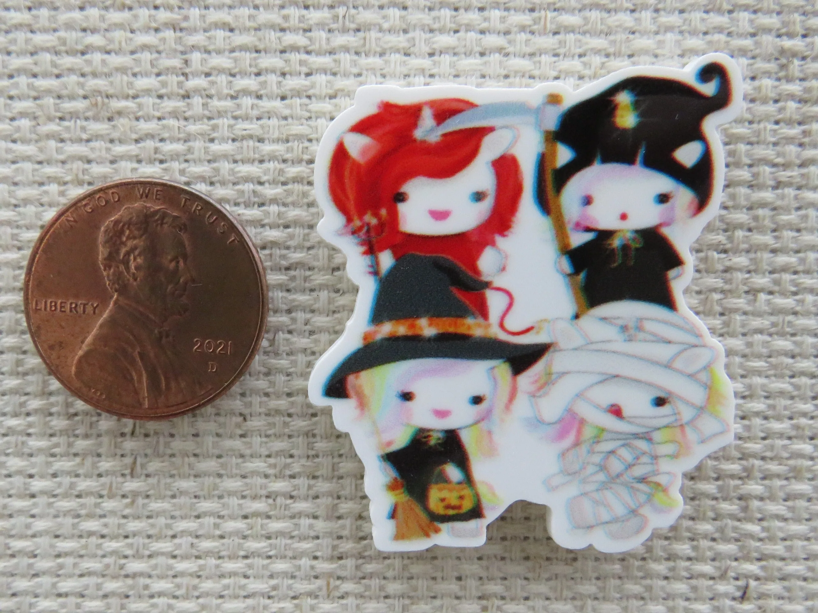 Four Girl Unicorn Friends Dressed Up for Halloween Needle Minder, Cover Minder, Magnet