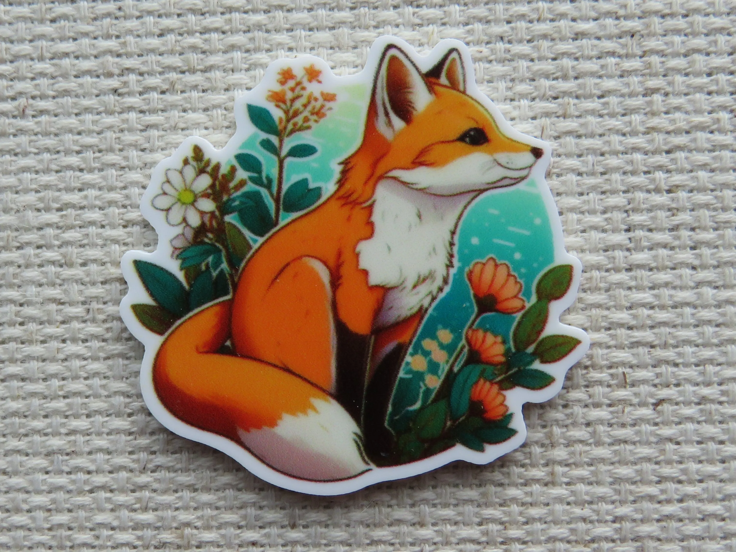 Fox Sitting Amongst the Flowers Needle Minder, Cover Minder, Magnet