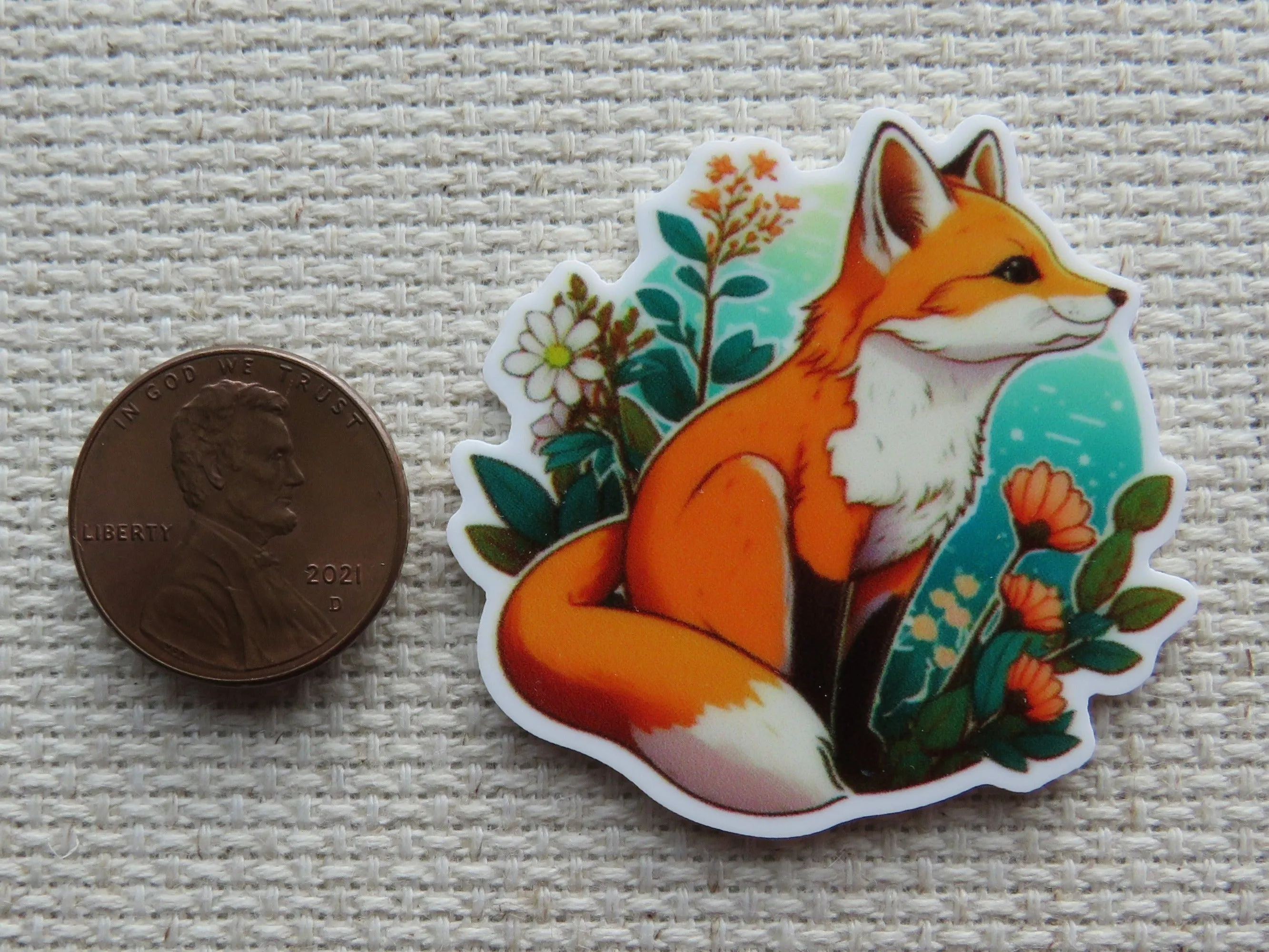 Fox Sitting Amongst the Flowers Needle Minder, Cover Minder, Magnet