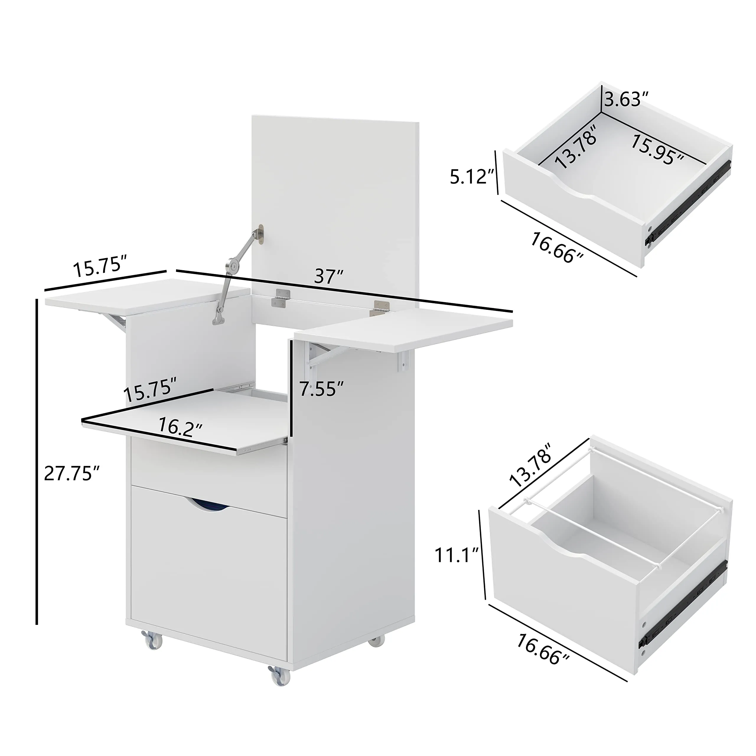 Furnideco 2 Drawer File Cabinet on Wheels, Rolling File Cabinet with Desk Extender Clamp and Storage Shelves, Hanging Bar for Legal/Letter/A4 Size Files for Home Office Organization (White)