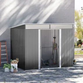 Garden Metal Storage Shed House Hut Gardening Tool Storage w/ Tilted Roof and Ventilation 9 x 6ft, Grey