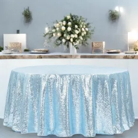 Glitz Sequins 132" Round Tablecloth - Baby Blue