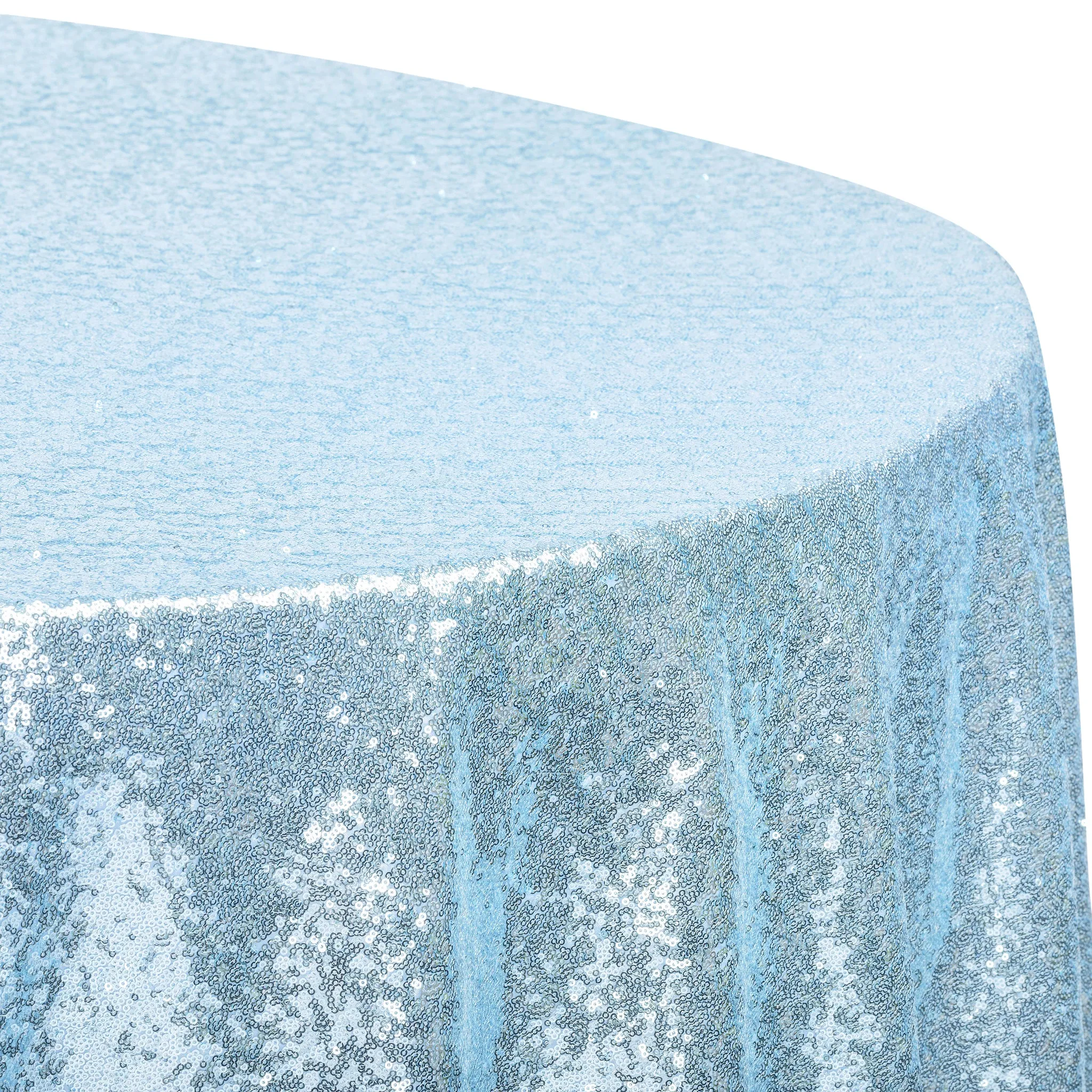 Glitz Sequins 132" Round Tablecloth - Baby Blue