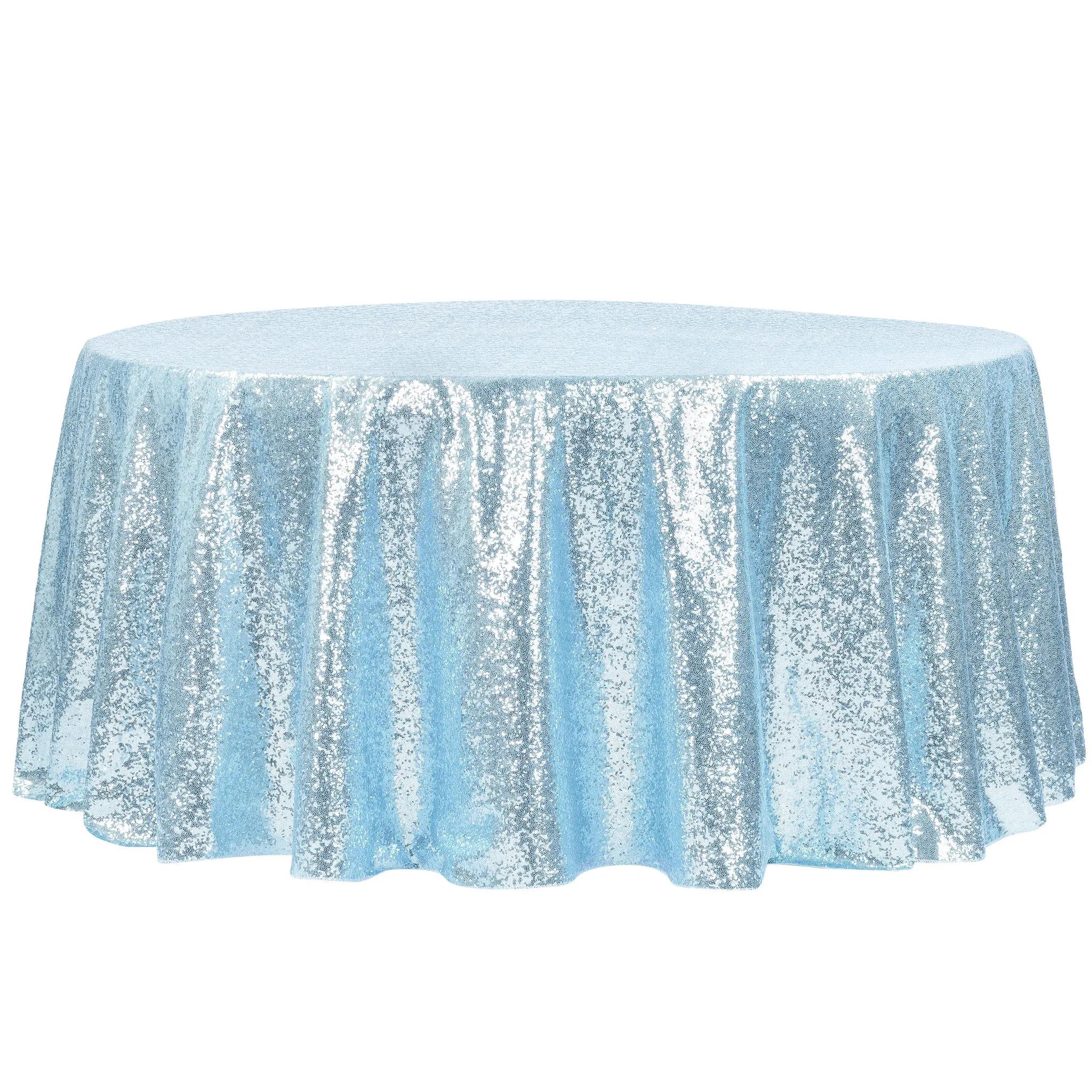 Glitz Sequins 132" Round Tablecloth - Baby Blue