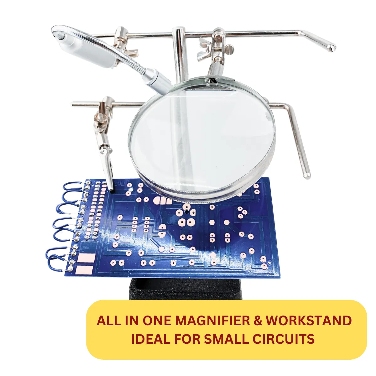 Helping Hand Magnifier, 3.5" Diameter Lens With 3X Power, 2 Alligator Clips And LED Light  - MG-88951