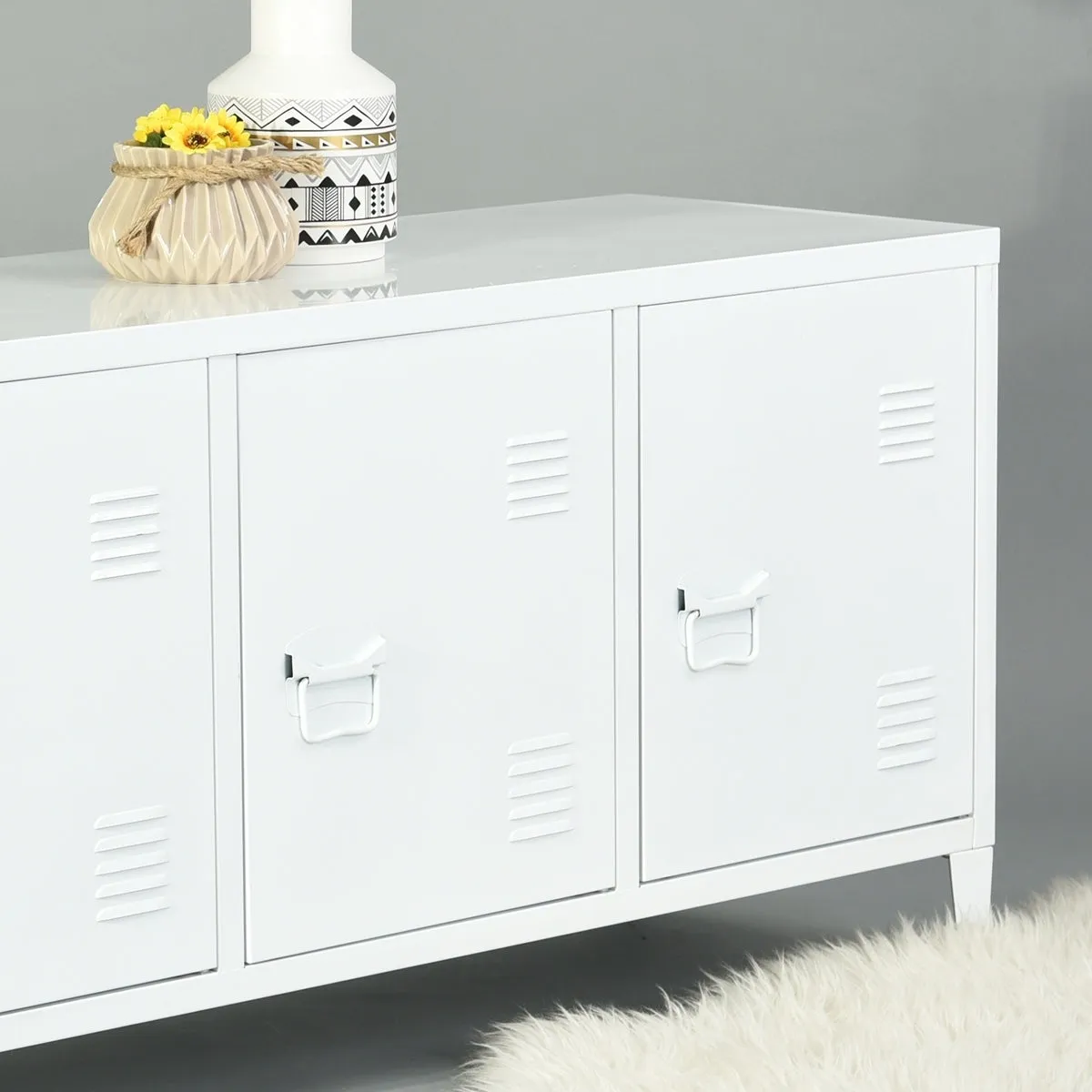 Industrial Metal Side Panel Storage Cabinet - White