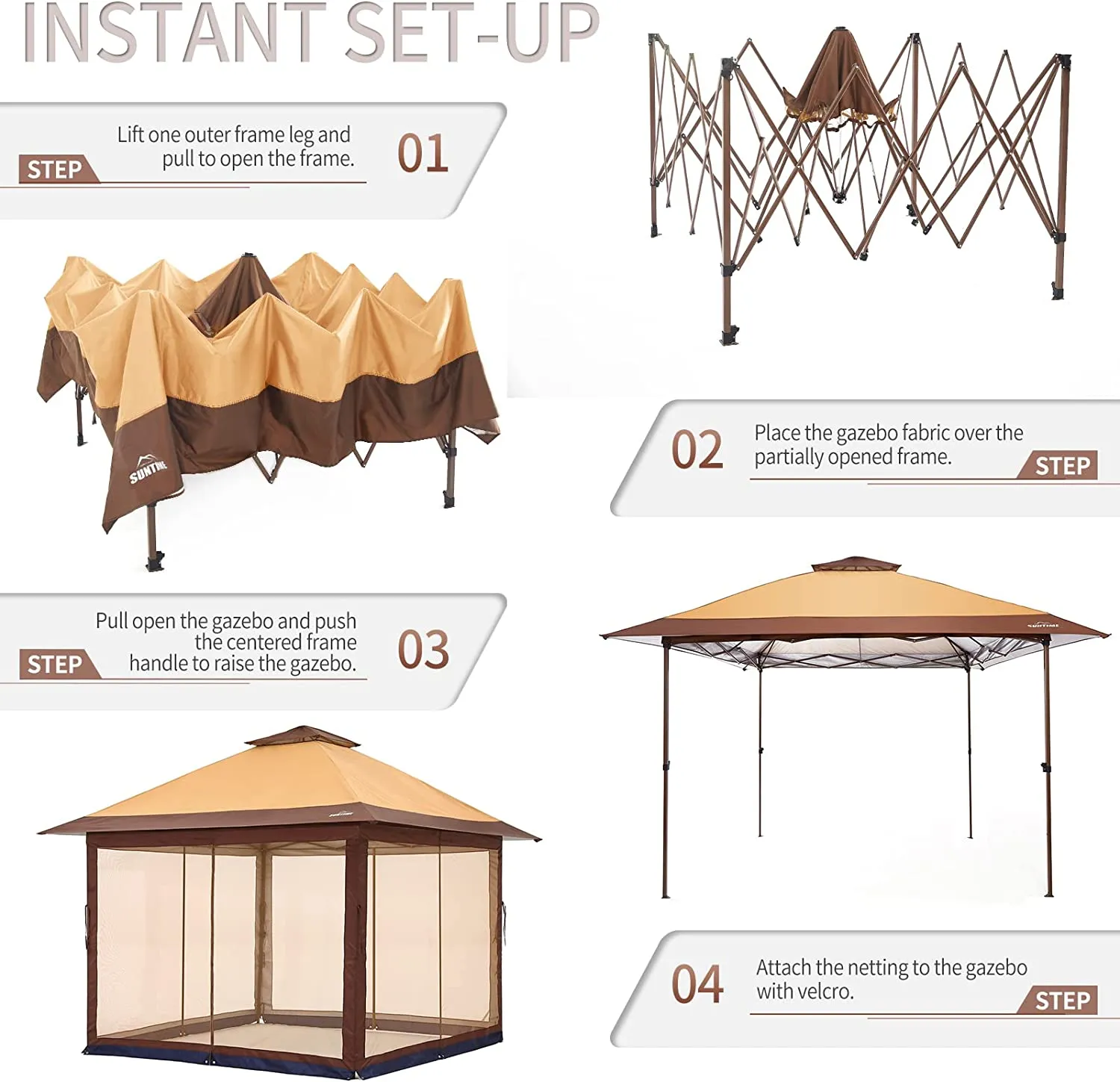 Instant Pop Up Patio Gazebo with Full Netting for Family Parties and Outdoor Activities