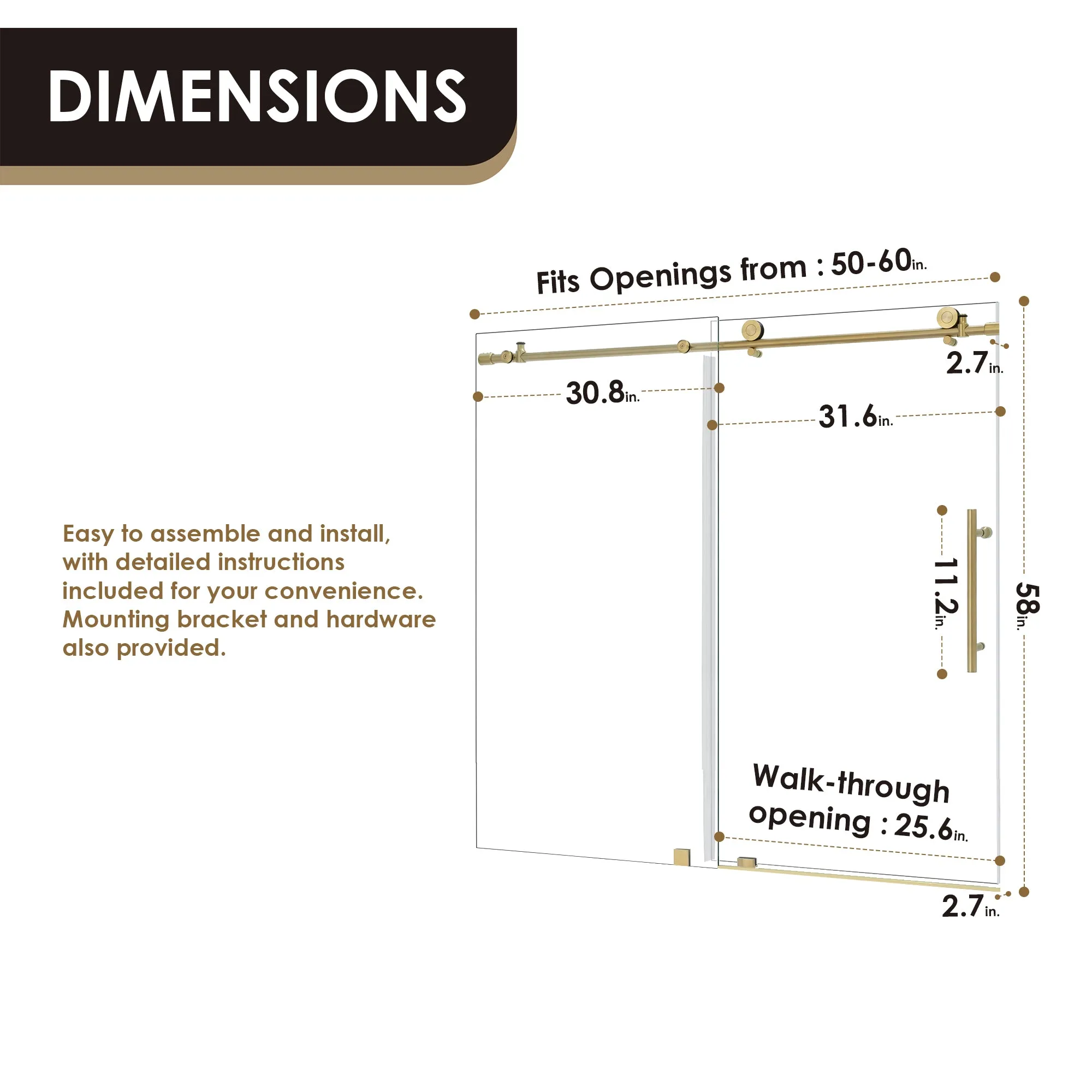 Lazaro 60" W x 58" H Single Sliding Frameless Tub Door with Clear Glass