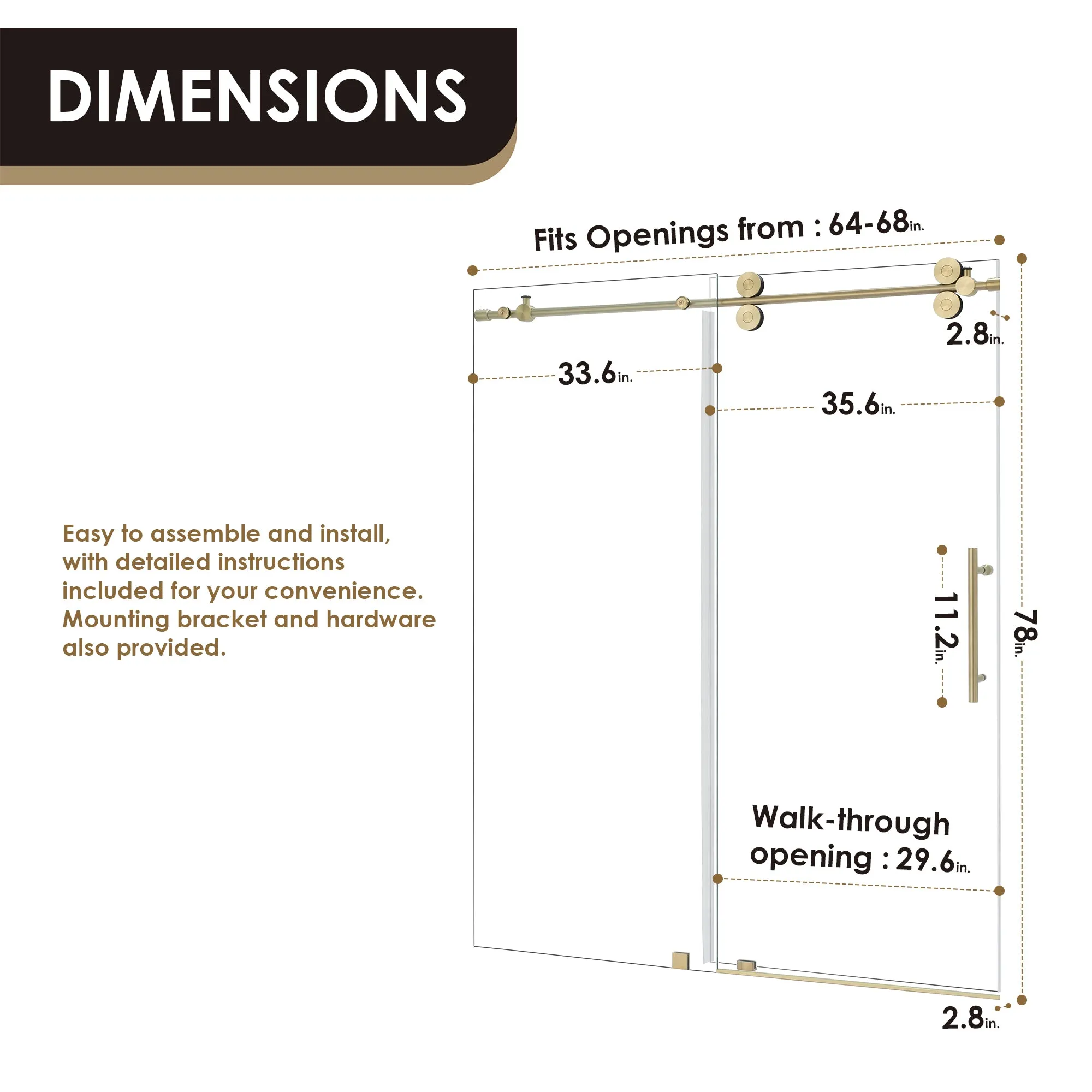 Lazaro 60" W x 78" H Single Sliding Frameless Shower Door with Clear Glass