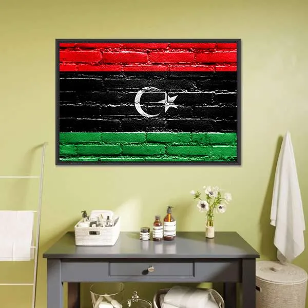 Libya Flag On Brick Wall Canvas Wall Art