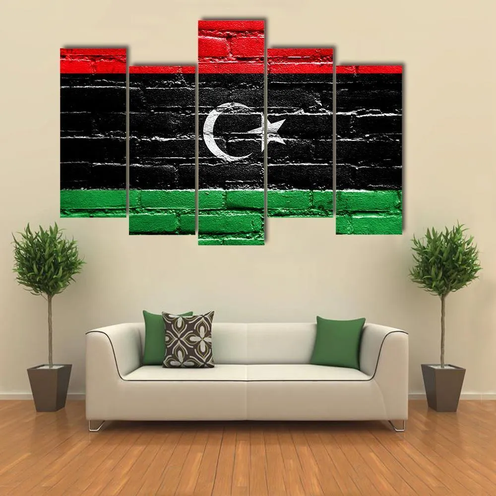 Libya Flag On Brick Wall Canvas Wall Art