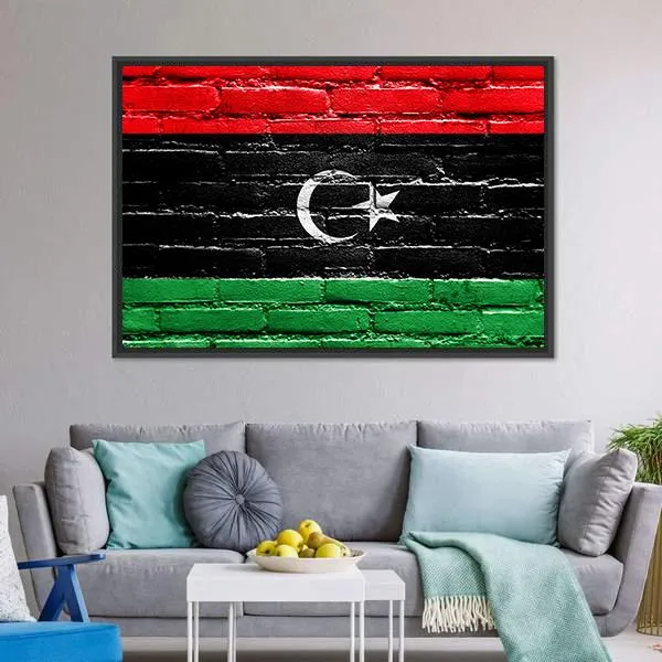 Libya Flag On Brick Wall Canvas Wall Art