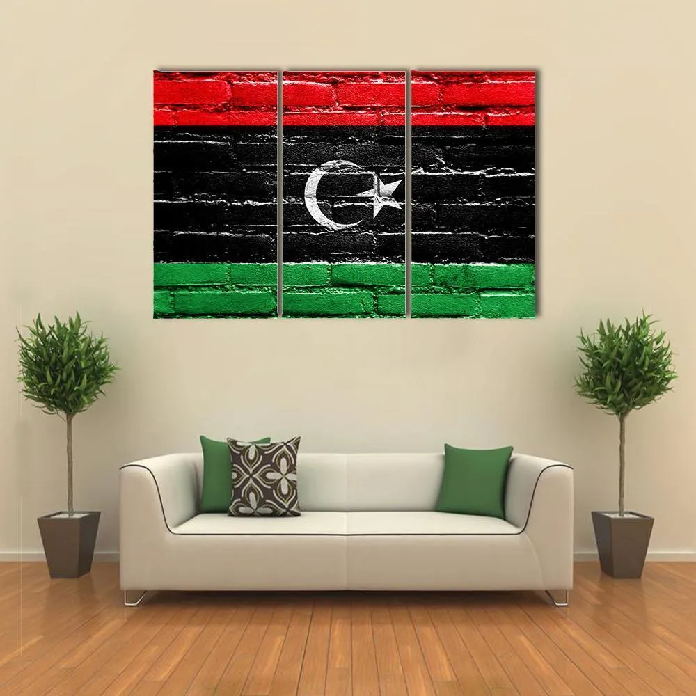 Libya Flag On Brick Wall Canvas Wall Art