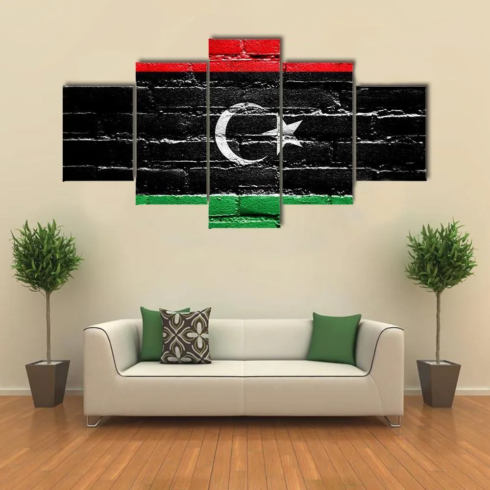 Libya Flag On Brick Wall Canvas Wall Art