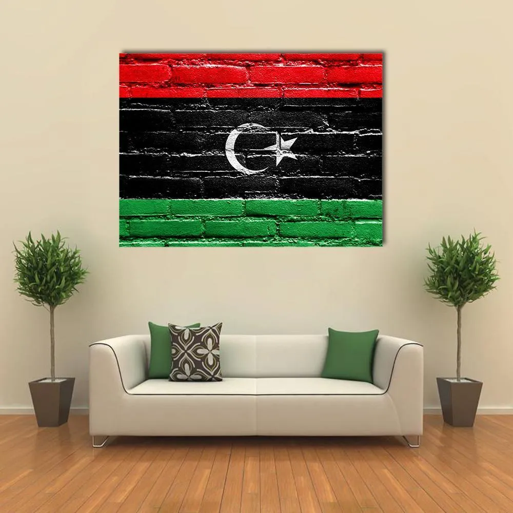 Libya Flag On Brick Wall Canvas Wall Art