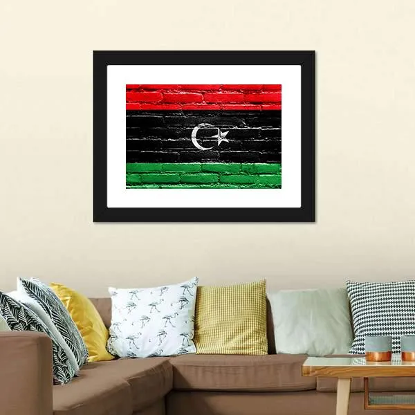 Libya Flag On Brick Wall Canvas Wall Art