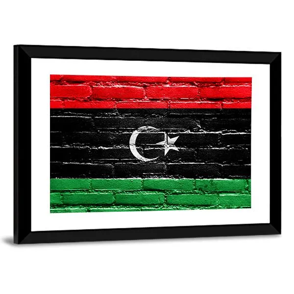 Libya Flag On Brick Wall Canvas Wall Art