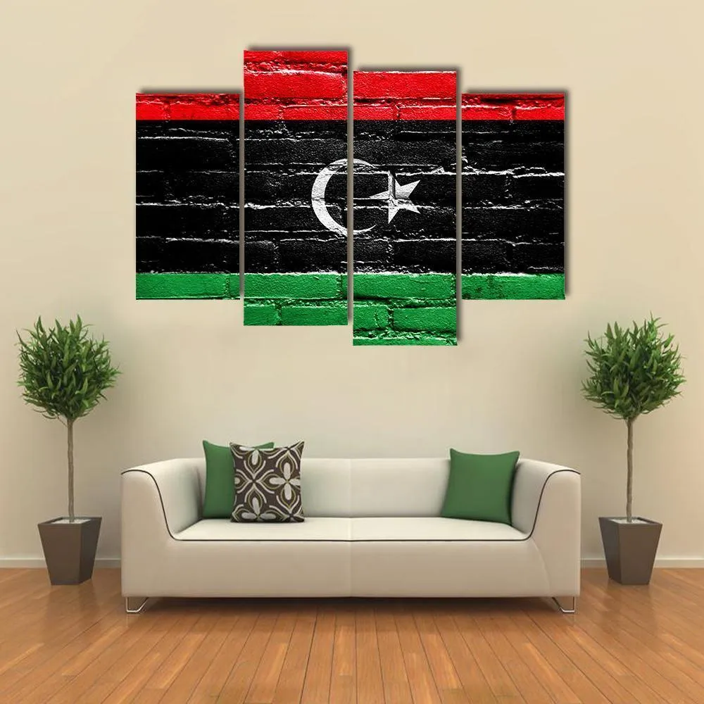 Libya Flag On Brick Wall Canvas Wall Art