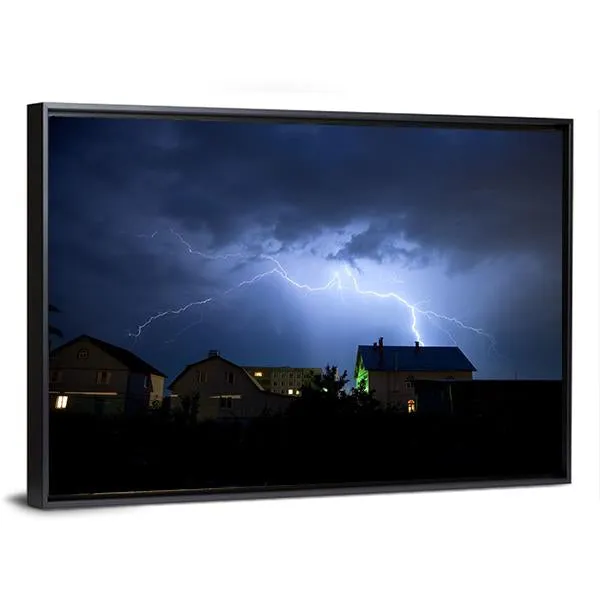 Lightning Over Village Canvas Wall Art