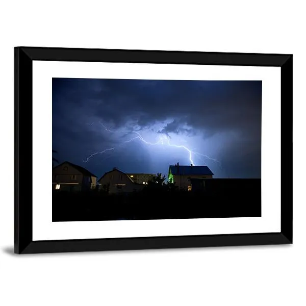 Lightning Over Village Canvas Wall Art