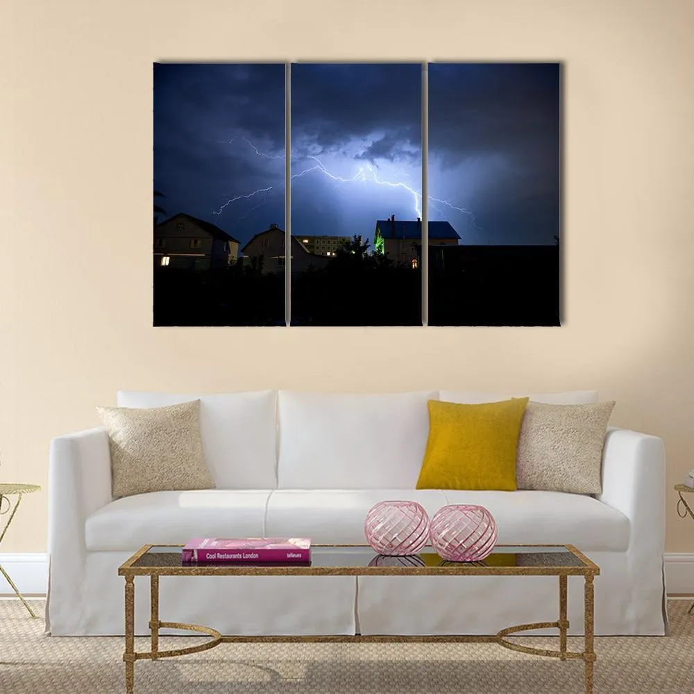 Lightning Over Village Canvas Wall Art