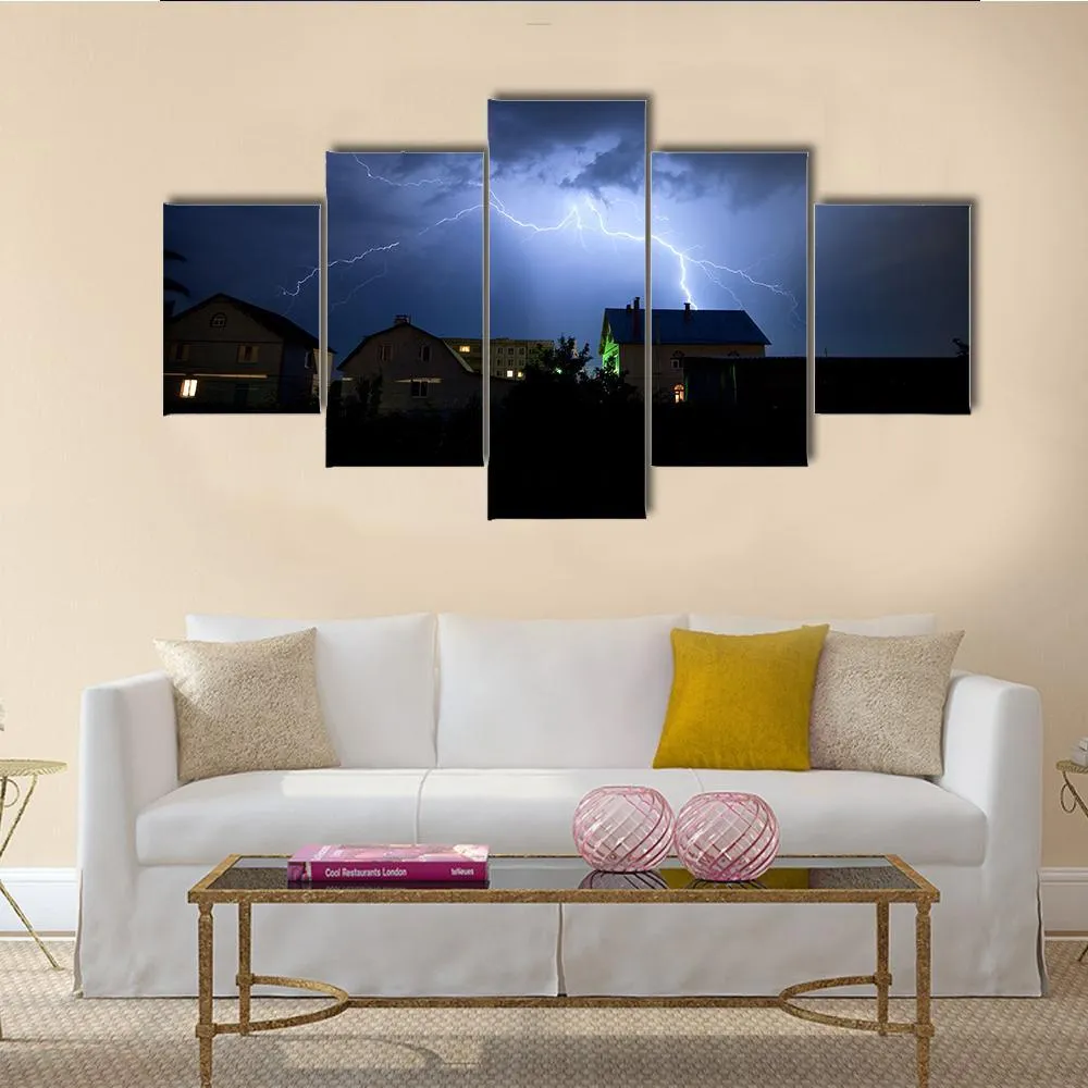 Lightning Over Village Canvas Wall Art