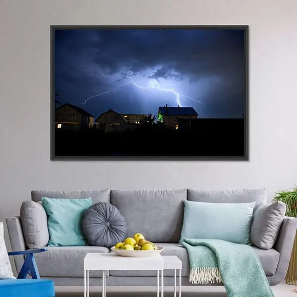 Lightning Over Village Canvas Wall Art