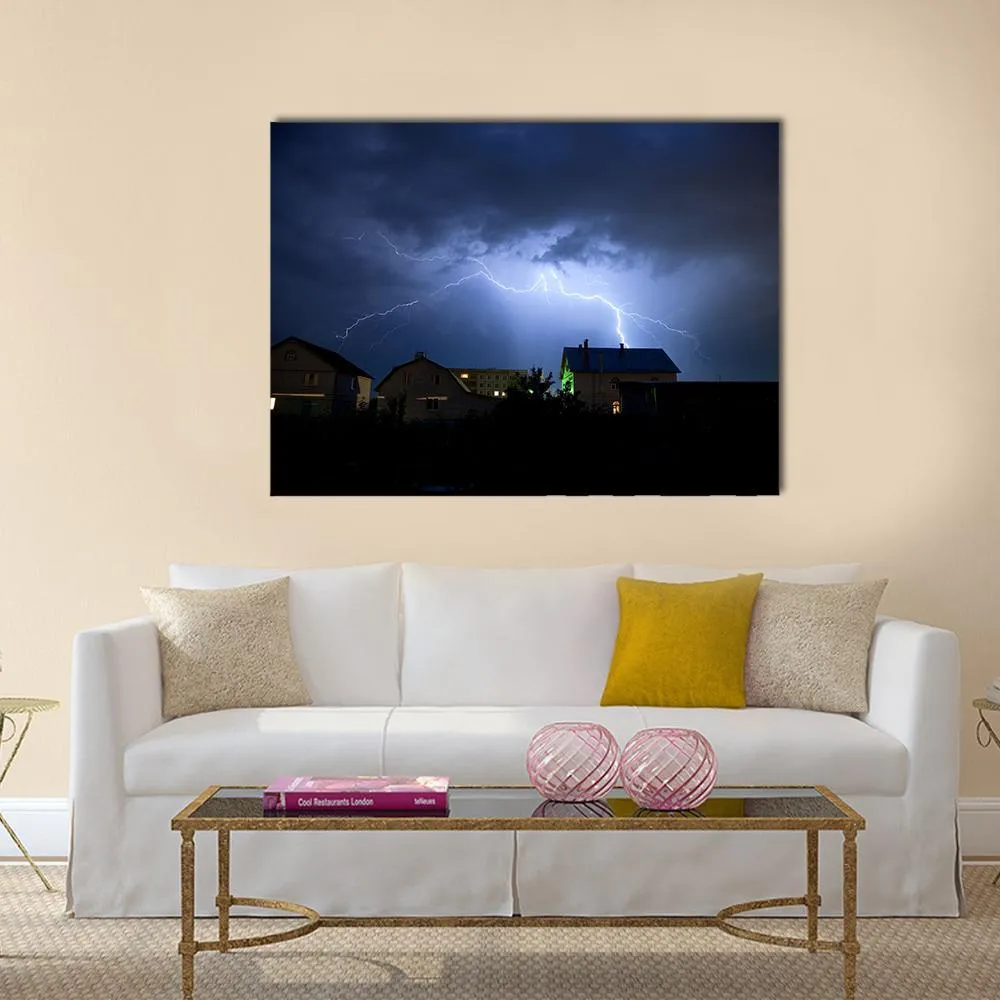 Lightning Over Village Canvas Wall Art