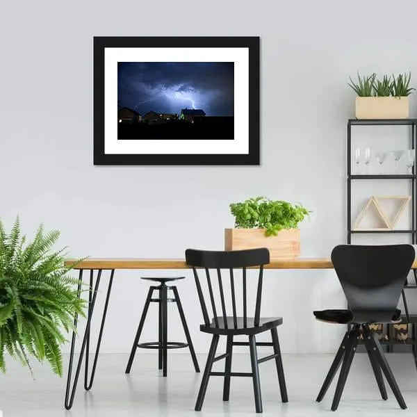 Lightning Over Village Canvas Wall Art