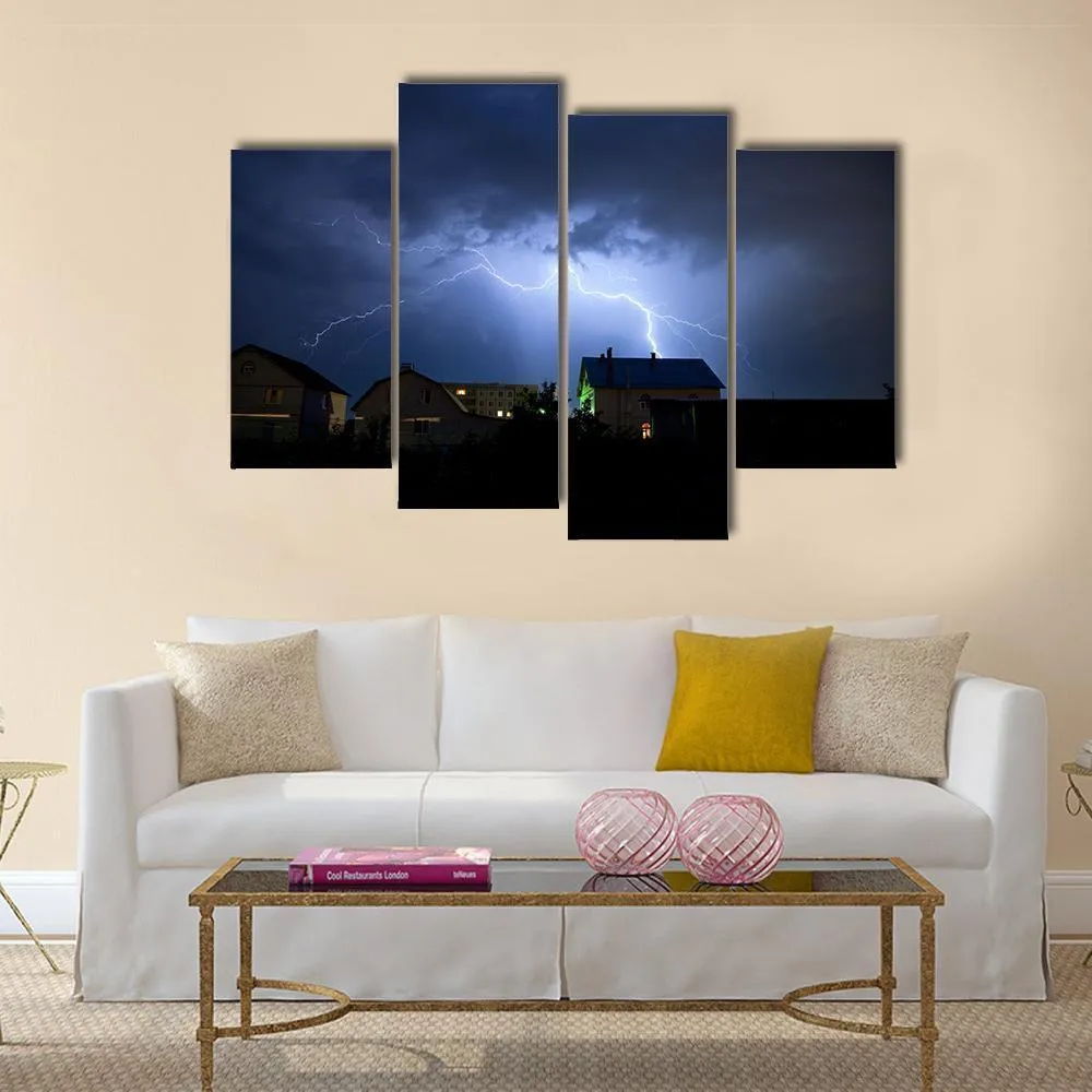 Lightning Over Village Canvas Wall Art