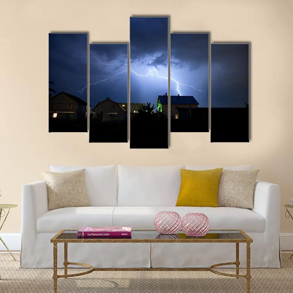 Lightning Over Village Canvas Wall Art