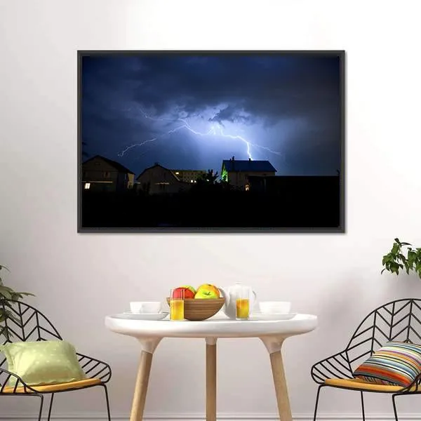 Lightning Over Village Canvas Wall Art