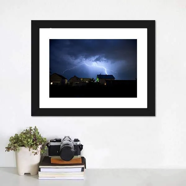 Lightning Over Village Canvas Wall Art