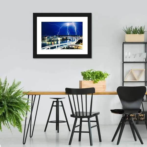 Lightning Strikes Over River Canvas Wall Art