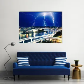 Lightning Strikes Over River Canvas Wall Art