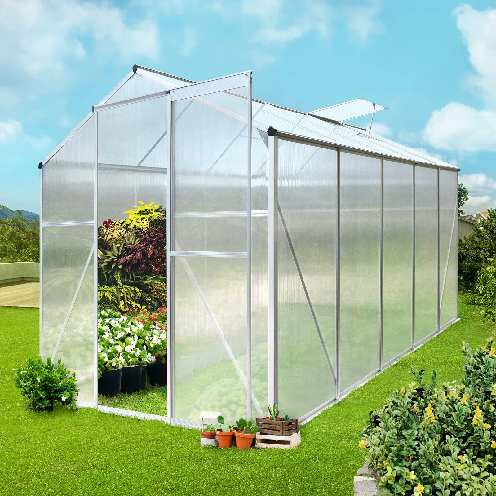 Livsip Greenhouse Aluminium Green House Shed Polycarbonate Walk in 3.1x1.9M