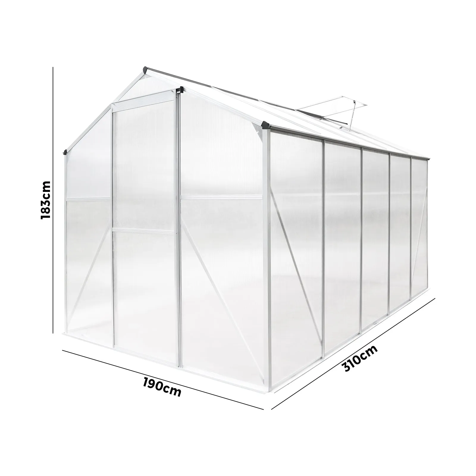 Livsip Greenhouse Aluminium Green House Shed Polycarbonate Walk in 3.1x1.9M