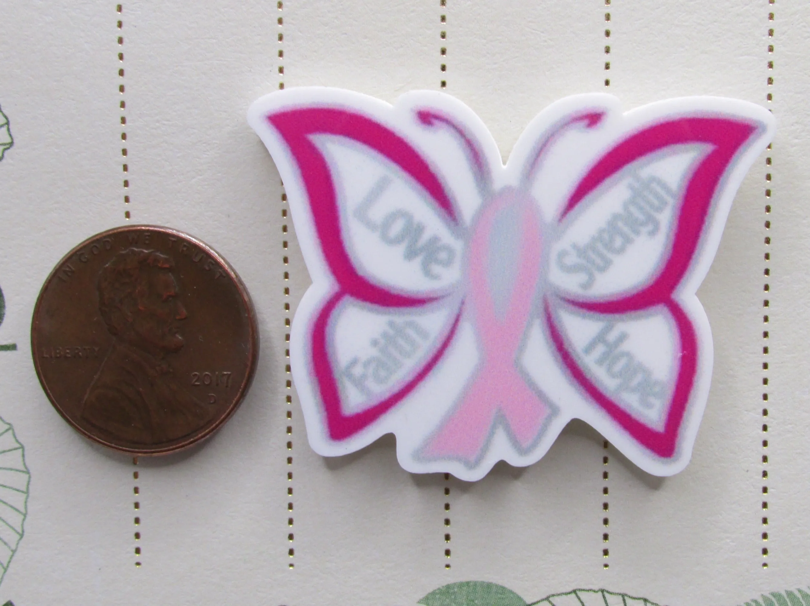 Love Faith Hope Strength Breast Cancer Awareness Butterfly Ribbon Needle Minder, Cover Minder, Magnet