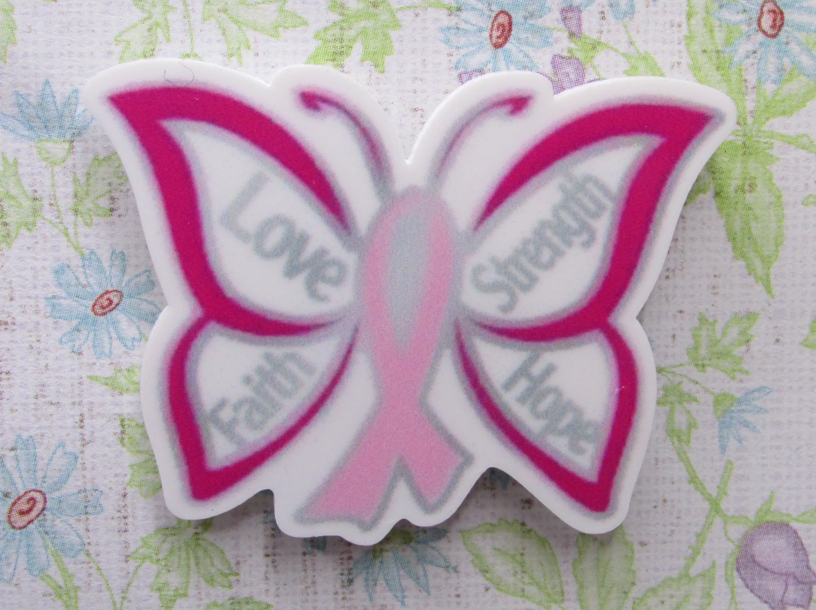 Love Faith Hope Strength Breast Cancer Awareness Butterfly Ribbon Needle Minder, Cover Minder, Magnet