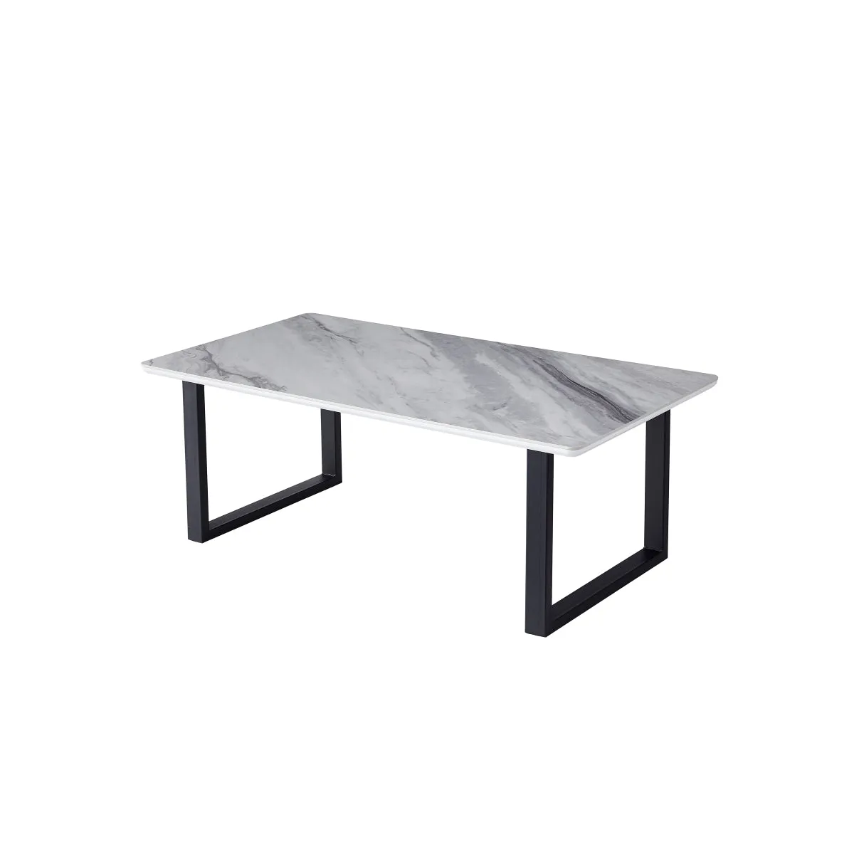 Modern White Marble-Look Coffee Table with Black Metal Legs