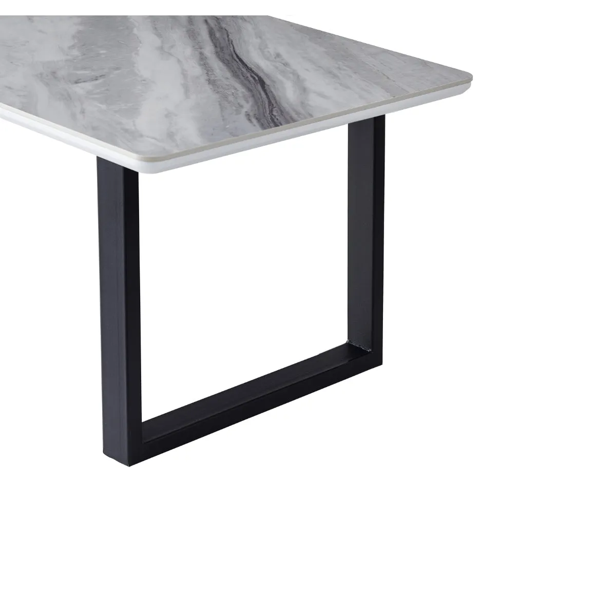 Modern White Marble-Look Coffee Table with Black Metal Legs