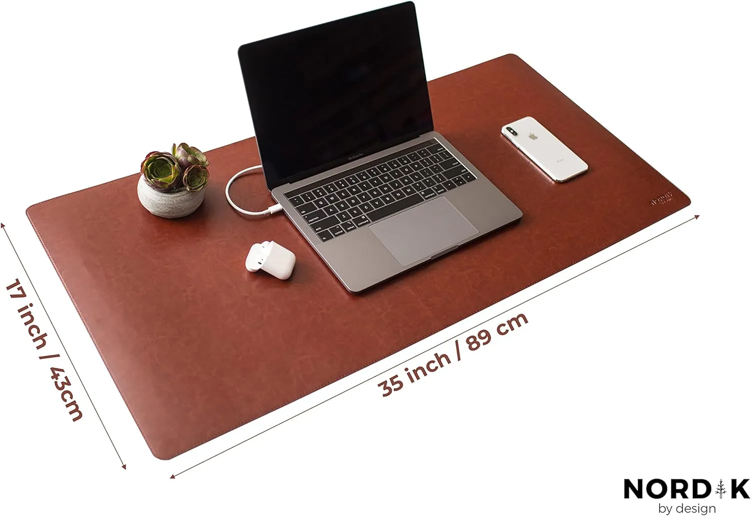 Nordik Leather Desk Mat Cable Organizer Brown 35 X 17 inch Mouse Mat