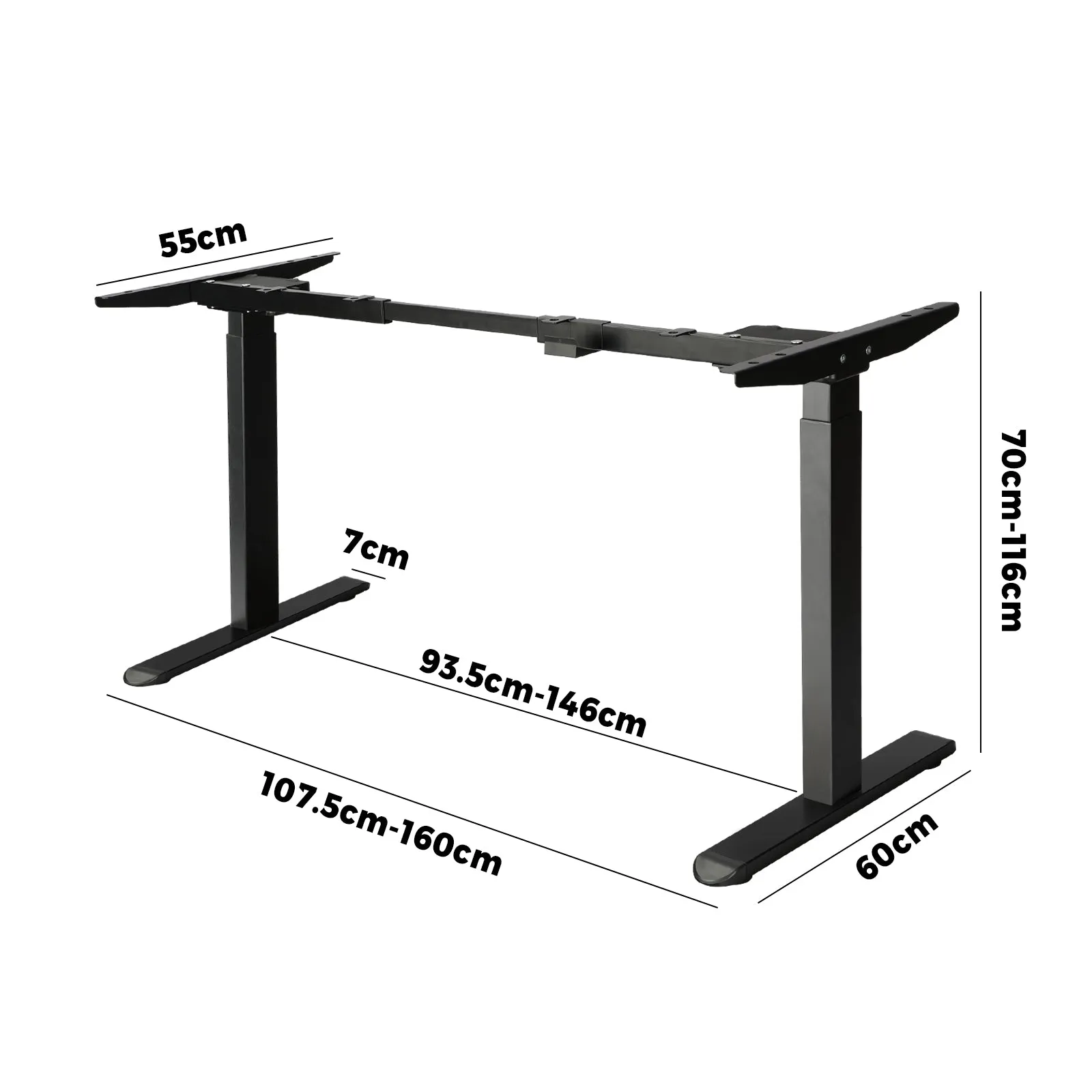 Oikiture Standing Desk Frame Only Height Adjustable Motorised Dual Motor Black