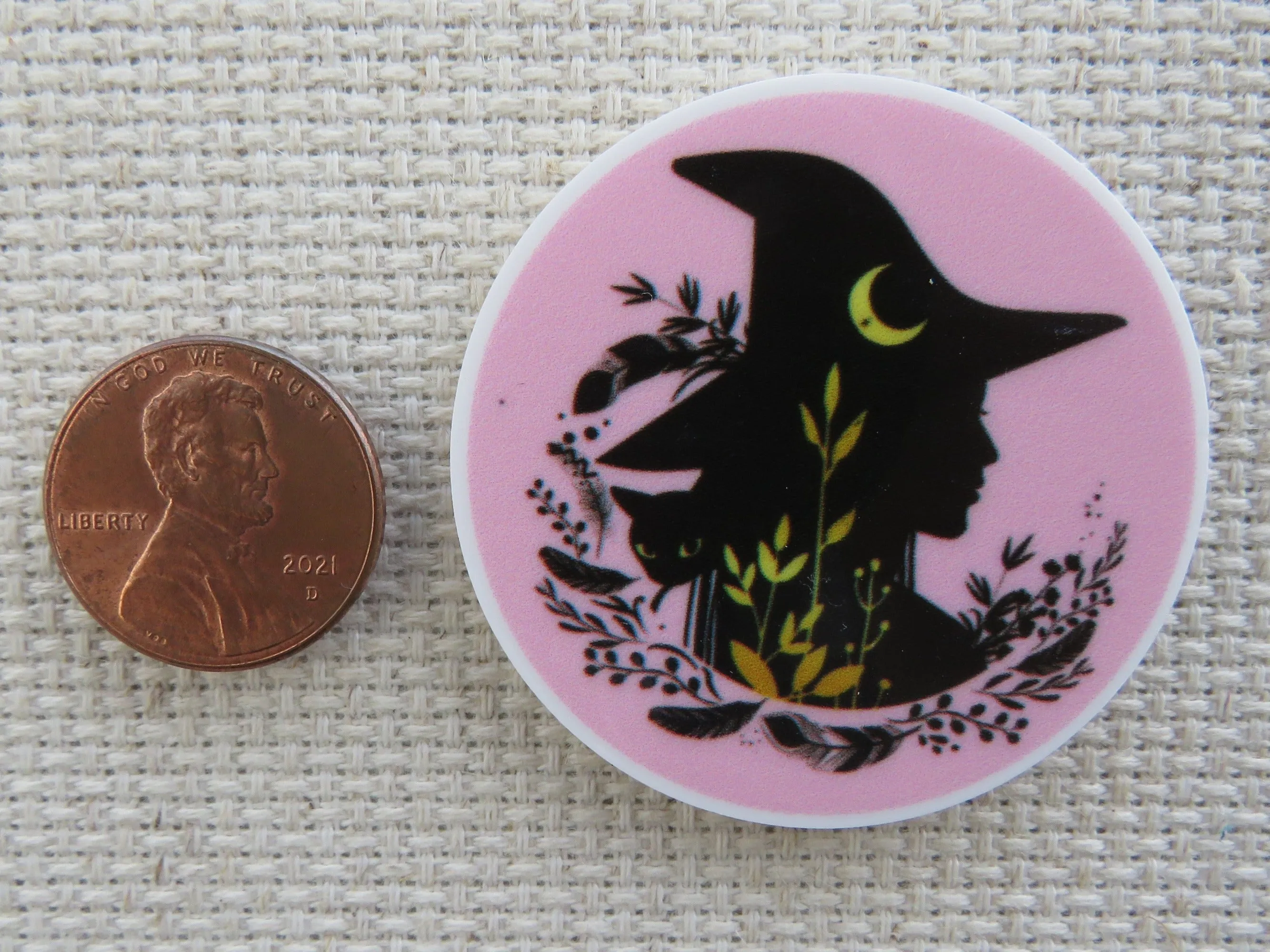 Pink and Black Witch Silhouette Needle Minder, Cover Minder, Magnet