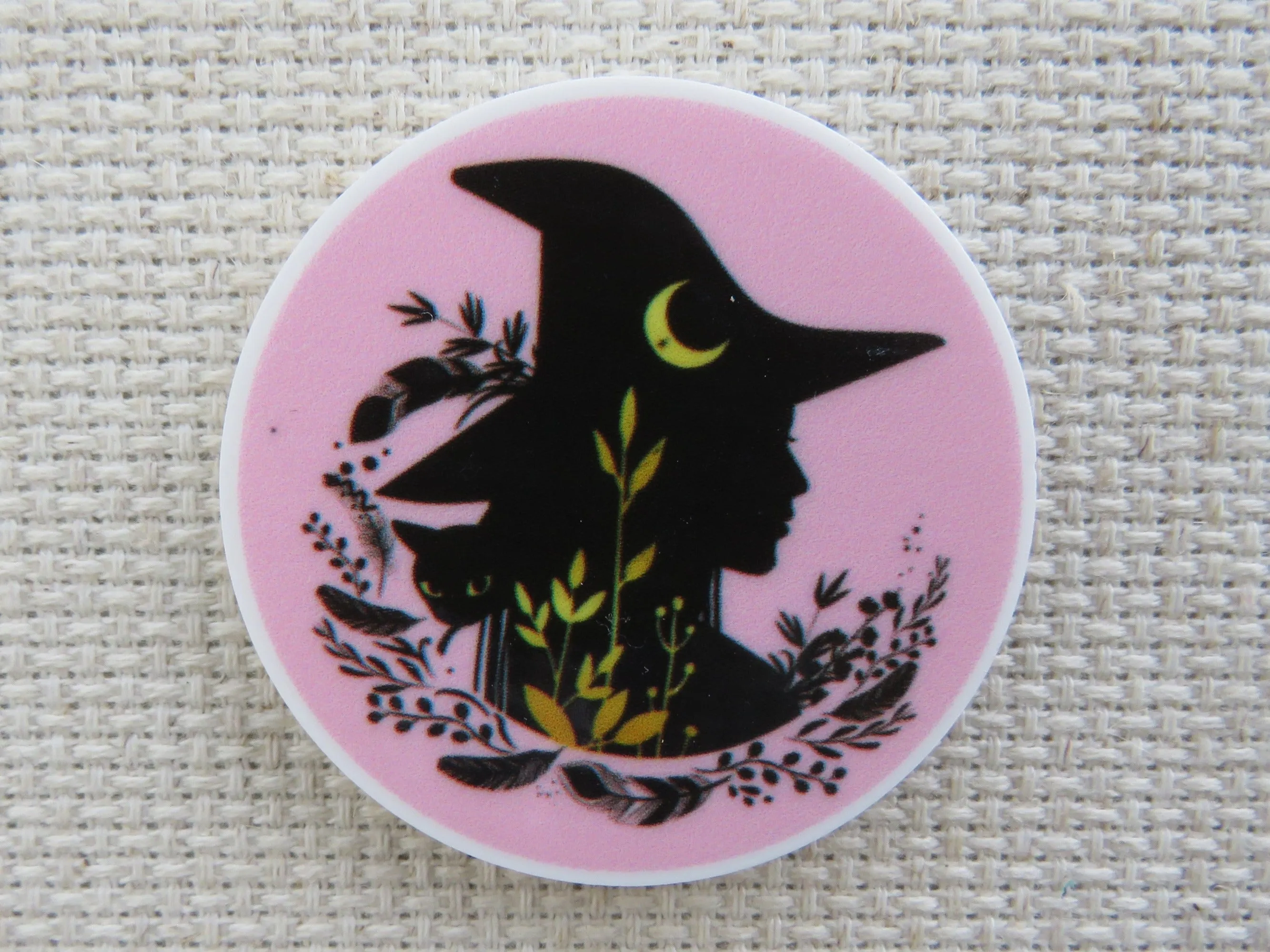 Pink and Black Witch Silhouette Needle Minder, Cover Minder, Magnet